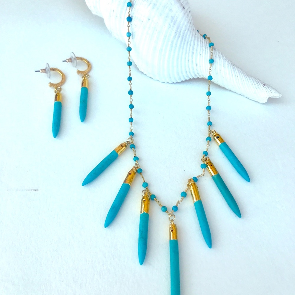 Turquoise necklace with matching earrings set